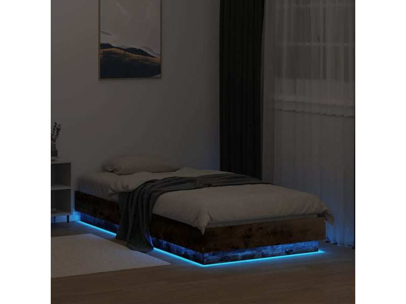 Lit simple- lit adulte - cadre de lit sans matelas avec lumières led chêne fumé 90x190cm - Conforama D