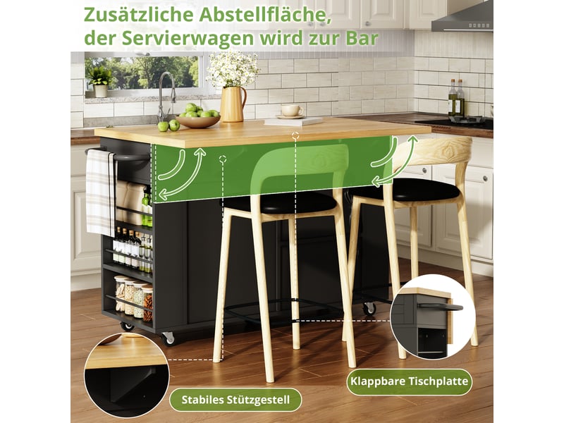  Desserte de cuisine mobile plateau rabattable tiroirs et roulettes 120x70x84 cm N635P45245051S - Conforama D