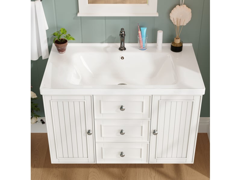  Meuble sous vasque mural 78,5x46x46,8 cm avec lavabo mdf blanc  - Conforama C