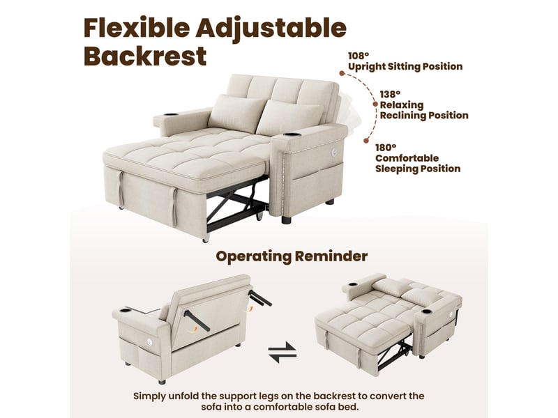  Canapé convertible 2 places en chenille beige avec éclairage led  - Conforama B