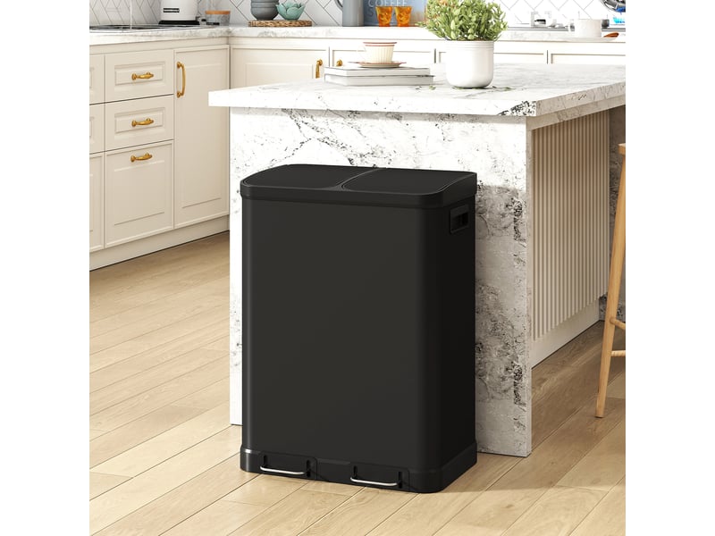  Poubelle de cuisine à pédale 2x30l en acier inoxydable noir 48,8x39,5x67 cm  - Conforama B