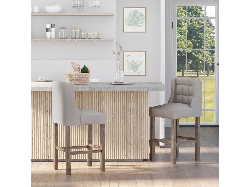Tabourets de bar lot de 2 avec dossier - lpospi - repose-pieds, polyester, cuisine - beige 47 × 50 × 101 cm - Conforama B