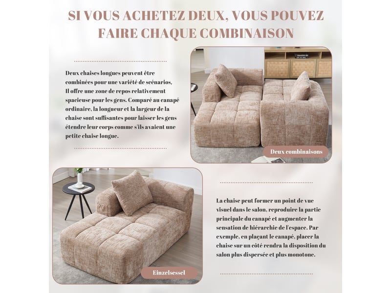  Canapé tissu en chenille douce avec coussin,canapé avec poches latérales,canapé modulable,design moderne kaki 158x90x60cm - Conforama W
