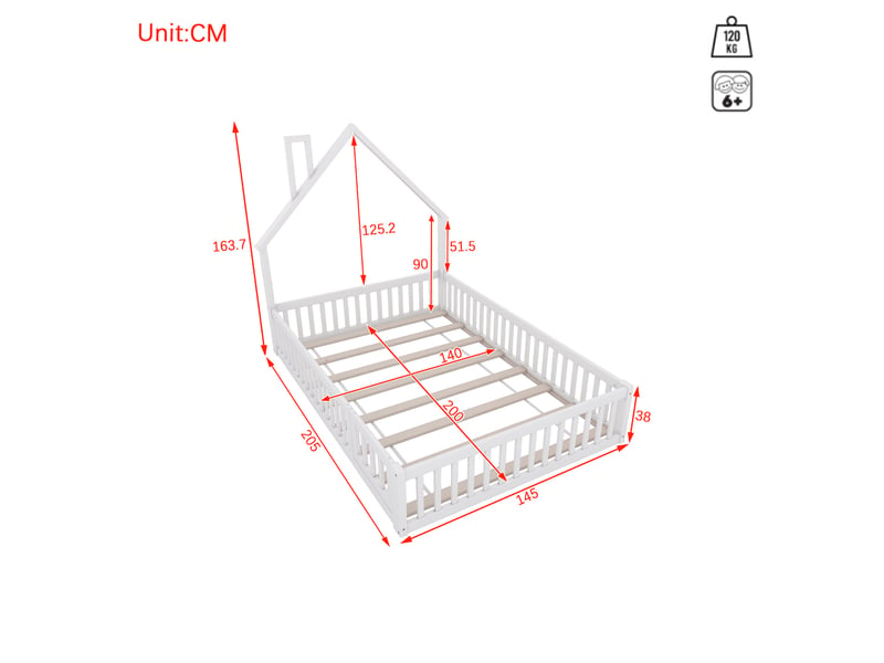  Lit cabane enfant avec cheminée 140 x 200 cm blanc en pin et mdf  - Conforama E