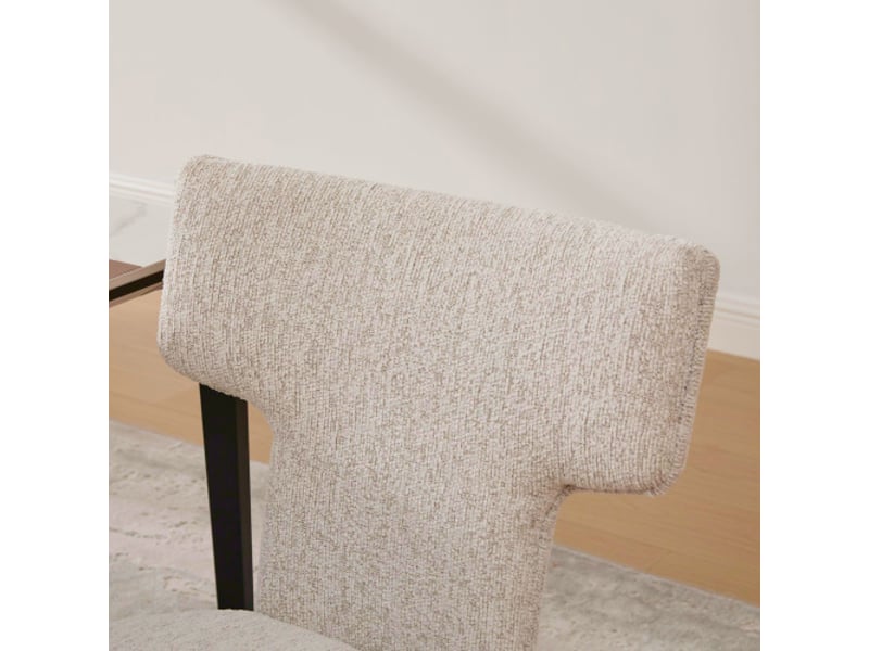  Ensemble 2 chaises d'appoint en velours chenille beige sans accoudoirs, dossier incurvé, pieds bois - salon &amp; café  - Conforama D