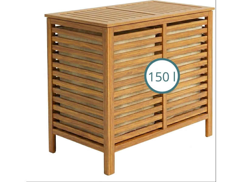  Panier à linge 2 compartiments 67,5 x 89 x 46,5 cm aération optimale design moderne en bois naturel 13_0018795  - Conforama A