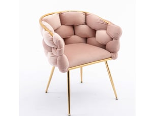 Lot de 2 fauteuils d'appoint modernes en velours rose avec structure métallique dorée