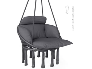 Chaise suspendue avec grand coussin rembourré hamac fauteuil suspendu à franges kit de suspension 80 x 60 x 40 cm gris foncé