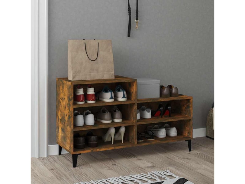  Meuble à chaussure | armoire à chaussures chêne fumé 102x36x60 cm bois d'ingénierie shl725  - Conforama B