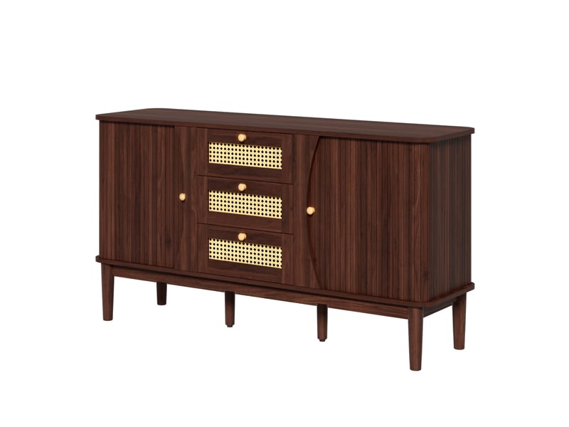 Buffet bas 141 cm à portes coulissantes et 3 tiroirs rotin homvra - Conforama A