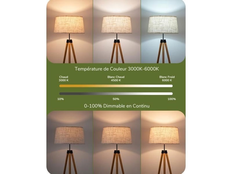  Lampadaire trépied bois massif abat-jour lin télécommande et pédale e27 dimmable 370618_AAAYF01649_6_DROPFR - Conforama C