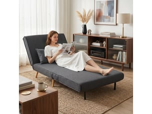 Canapé-lit 1 place avec dossier réglable, coussin inclus et pieds pliables charge 120 kg gris