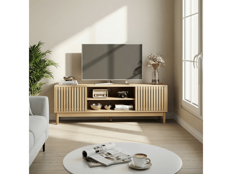 Meuble tv design latte effet chêne 2 portes 140x39x48cm - Conforama B