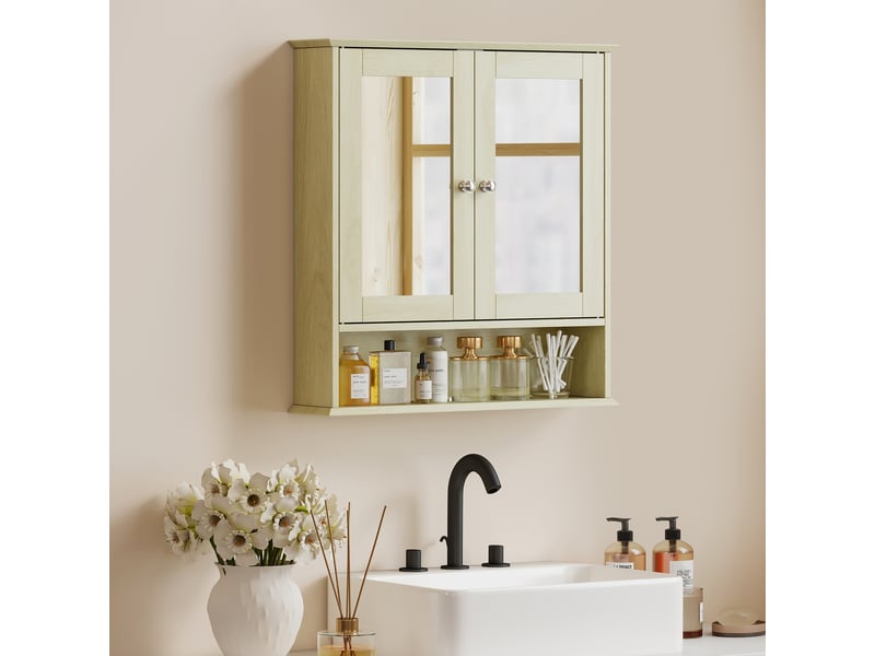  Armoire murale salle de bain avec miroir, 56 x 13 x 58 cm, meuble salle de bain avec portes miroir doubles bois naturel  - Conforama D