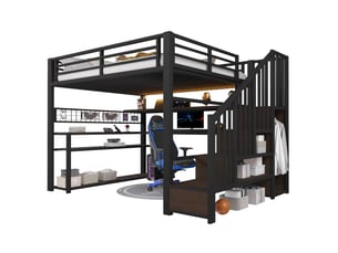 Lit mezzanine 140x200 cm <strong>OKMYHOME</strong> <strong></strong> coloris noir
