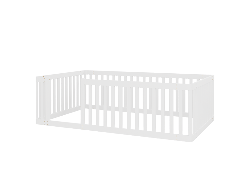 Lit enfant 90x200 cm, lit 1 place, barrière latérale semi-fermée, montage facile, bois, blanc, sans matelas ou sommier  - Conforama R