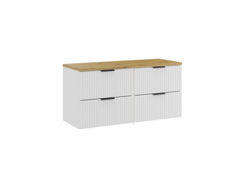  Ensemble de salle de bain noxera 120 cm – meubles sous vasque suspendu blanc alpin avec plan pour vasque coloris chêne clair  - Conforama A