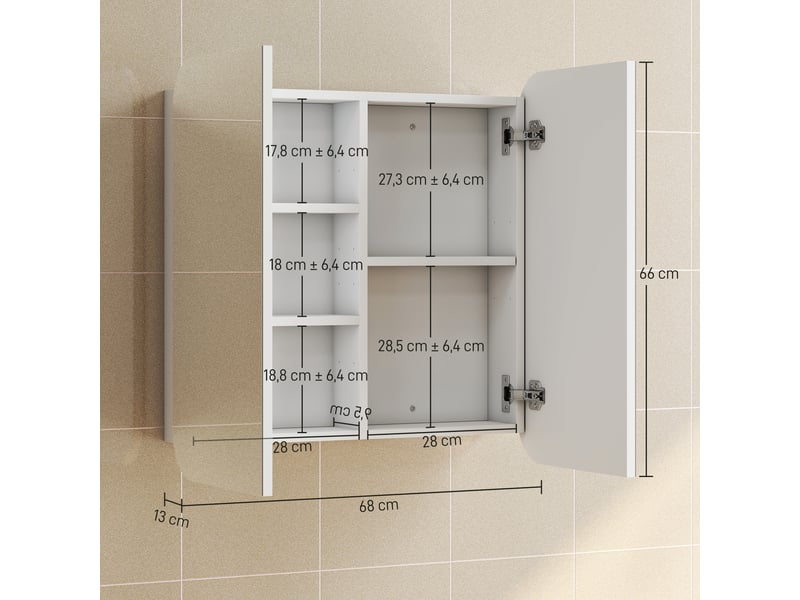  Armoire de toilette, armoire murale salle de bain avec miroir mdf blanc 68x13x66cm  - Conforama E