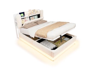 Lit coffre 140x200 cm <strong>COVREO </strong> <strong></strong> coloris beige