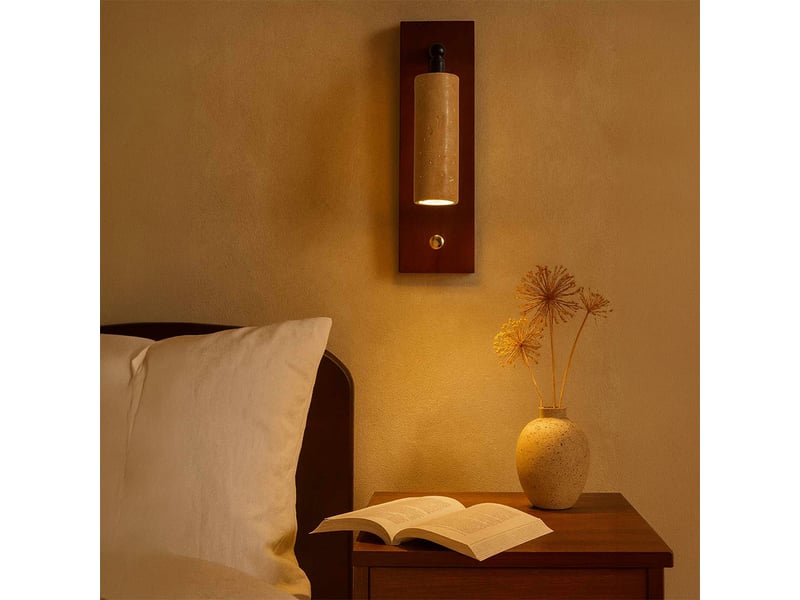  Applique murale orientable en travertin et bois effet noyer iris  - Conforama B