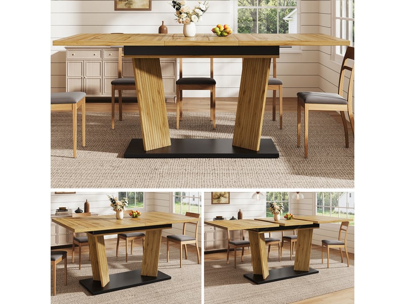 Table de salle à manger extensible 120-160×80×76cm, avec patins antidérapants réglables, moderne, coloris chêne - Conforama D