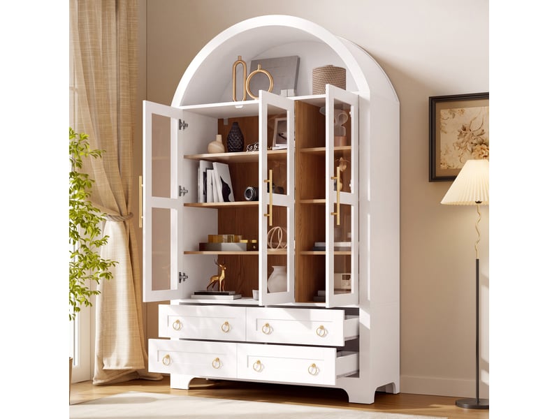  Buffet 110x40x185 cm avec 3 portes vitrées et 4 tiroirs blanc  - Conforama B