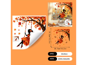 1 pièce sticker fenêtre automne repositionnable, décoration vitres avec feuilles et papillons pour halloween et maison