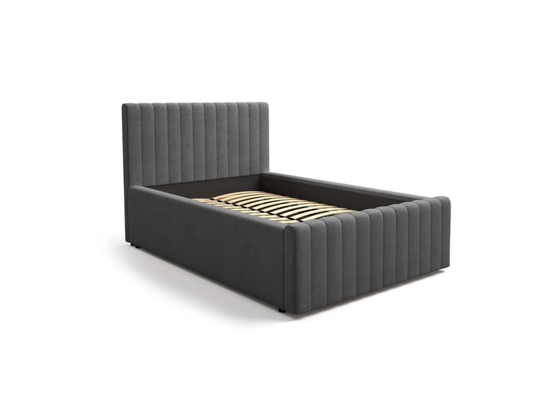 Lit simple eloria 120x200 en tissu gris anthracite avec tête de lit capitonnée - Conforama A