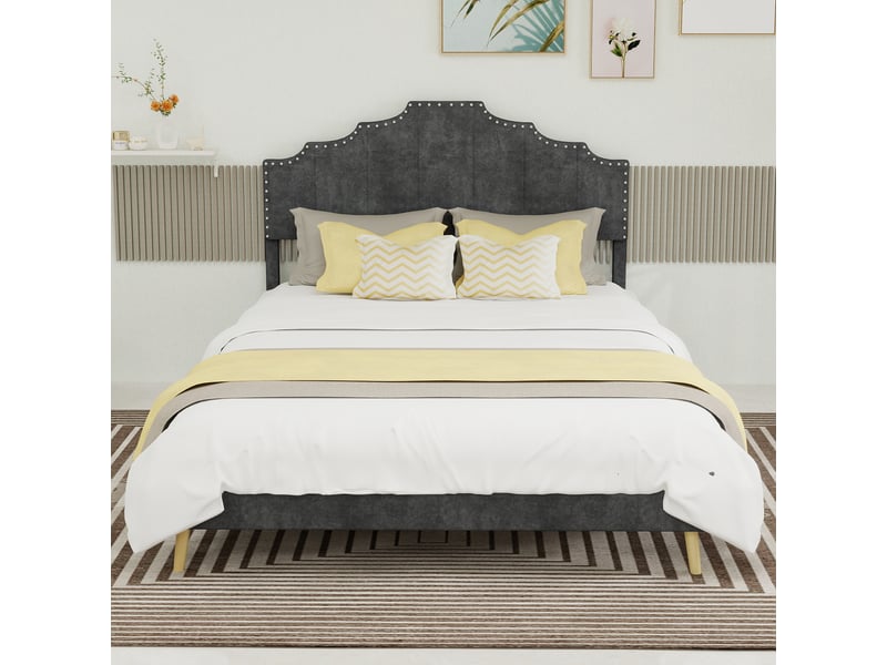  Lit 140x200 cm moderne minimaliste gris tête confortable sans sommier gaz ni matelas  - Conforama E