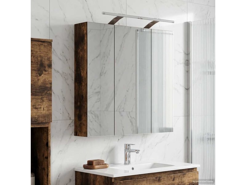  Armoire miroir salle de bain, meuble de rangement chêne fumé 70x14.5x70 cm shl3850  - Conforama D