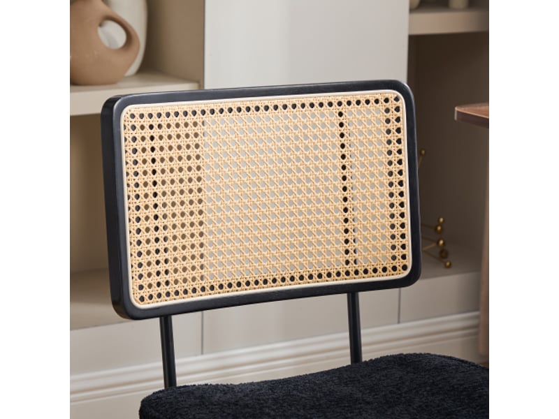 Chaise de bureau vintage en rotin avec roulettes – siège chenille noir, pivotante et réglable, cadre en bois - Conforama E