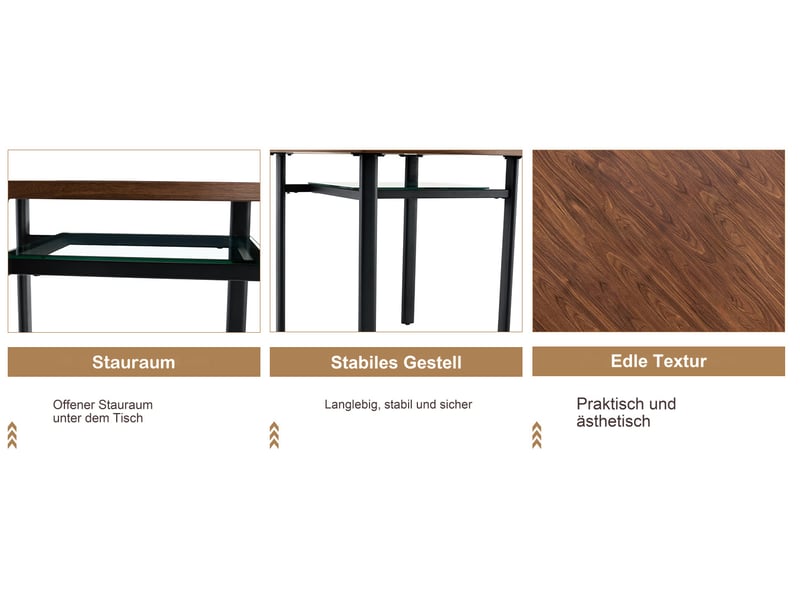  Table à manger ronde 100 cm en mdf et verre, pieds métal noirs, marron  - Conforama C