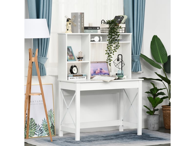  Bureau avec rangement bureau bibliothèque en bois moderne avec étagères et grand plateau pour petits espaces maison chambre à coucher, blanc, 105 x 50 x 137,5 cm  - Conforama D