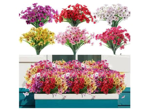Ecleanfy - 12 bouquets de fleurs artificielles pour l'extérieur, pas de décoloration, fausses fleurs en plastique, plantes artificielles pour pots de fleurs suspendus décoratifs