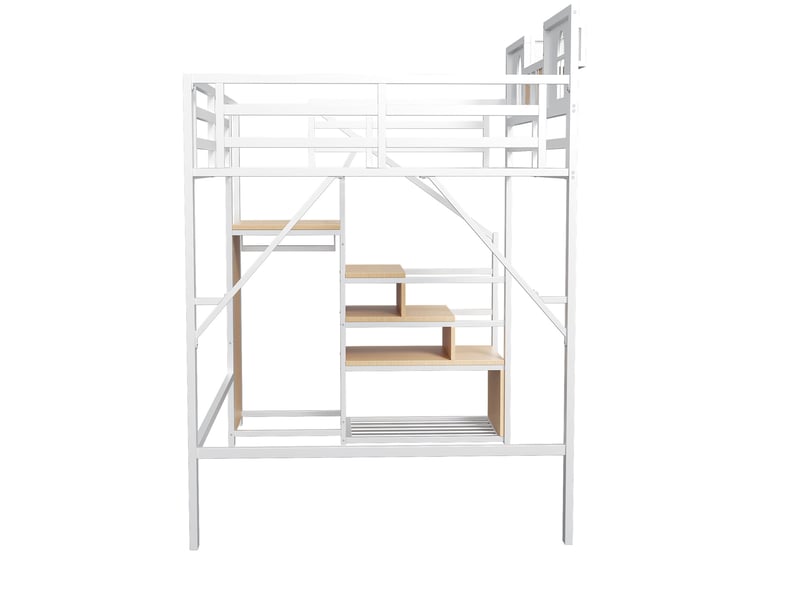  Lit mezzanine 140x200 cm avec échelle de rangement et espace libre, blanc  - Conforama E