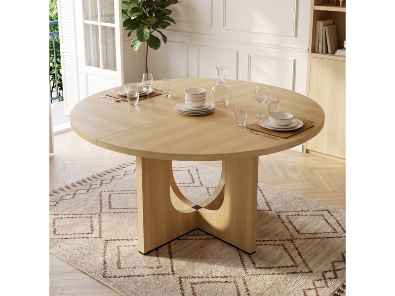  Table à manger ronde 120 x 120 cm, 4-6 personnes, style scandinave, chêne, sans chaises Jamama eleni - Conforama E