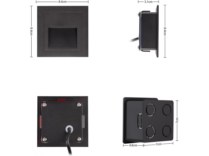  Lot de 4 spots led encastrés pour escalier, blanc chaud 3000k, noir, pour intérieur, 3 w  - Conforama B
