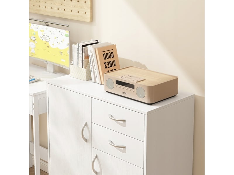 Commode moderne avec tiroirs et étagères, style loft, blanche, armoire, meuble de rangement, 74 cm  - Conforama E