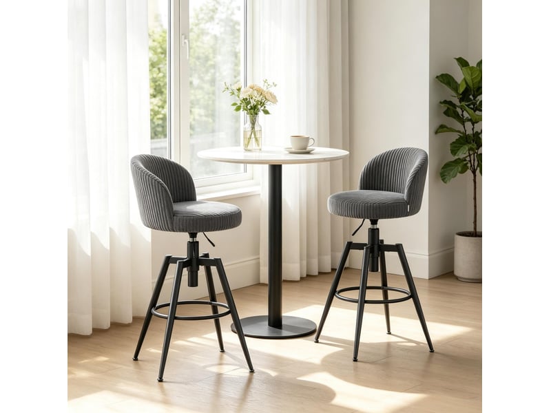 Lot de 2 tabourets de bar pivotants et réglables en velours côtelé gris - Conforama B