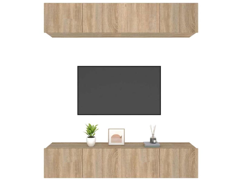  Lot de 4 meuble tv bas salon chêne sonoma 80x30x30 cm bois d'ingénierie shl64403  - Conforama D