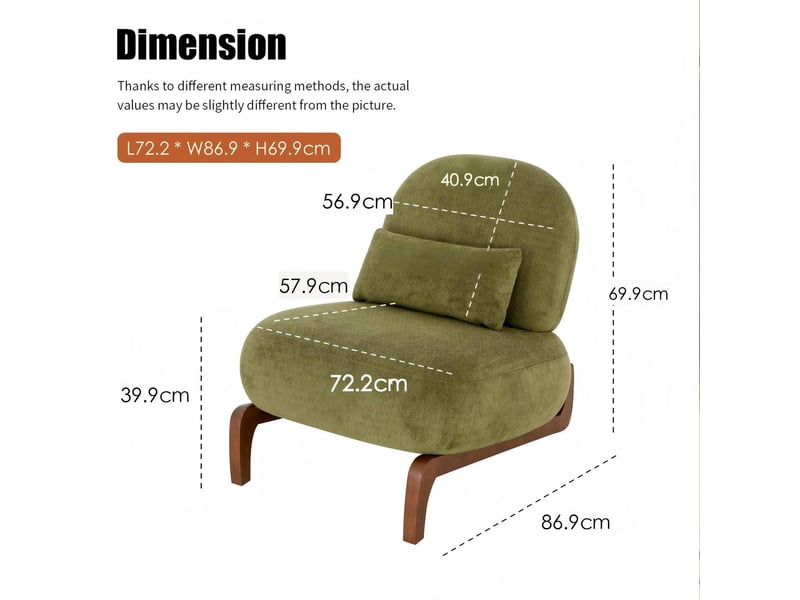  Lot de 2 fauteuils d'appoint sans accoudoirs en velours vert avec pieds en bois  - Conforama E