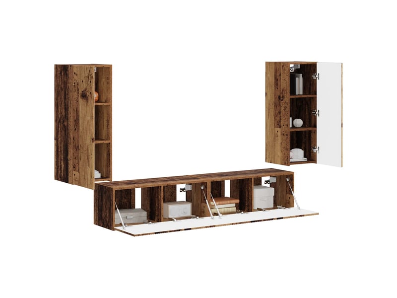  Ensemble de meuble tv - banc tv - meuble de rangement mural 4 pcs bois ancien bois d'ingénierie  - Conforama C