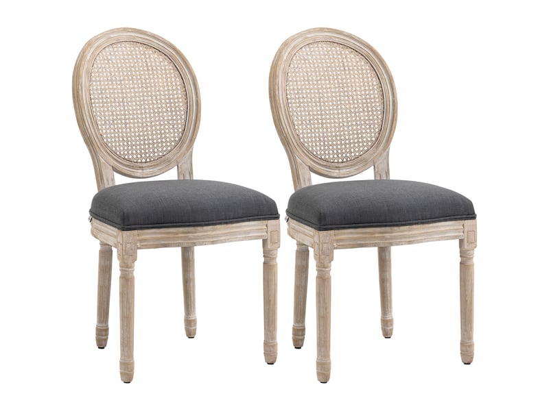  Lot de 2 chaises de salle à manger - chaise de salon médaillon style louis xvi - bois massif sculpté, patiné  - Conforama A