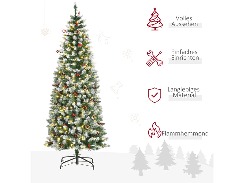  Sapin de noël artificiel de 180 cm, sapin artificiel avec éclairage led, neige artificielle, 618 branches, décoration de sapin de noël avec support en acier pour usage intérieur  - Conforama D