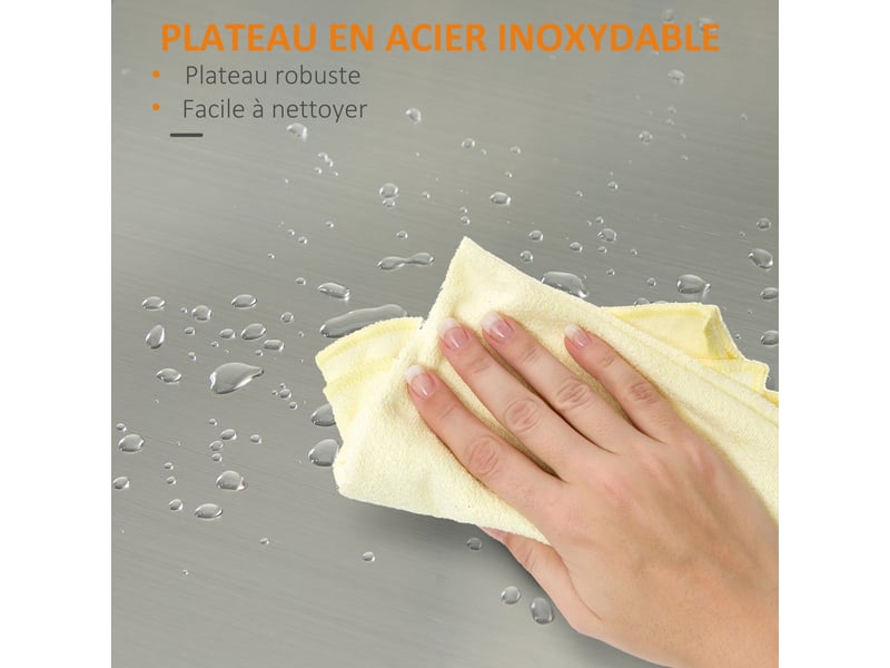  Chariot de service desserte de cuisine à roulettes multi-rangements 1 tiroir placard 2 portes inoxydable acier  - Conforama E
