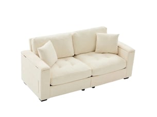 Canapé droit fixe 2 places Tissu beige avec coffre de rangement