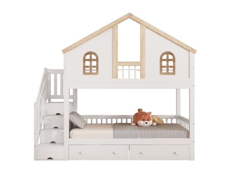  Lit superposé enfant 90 x 200 cm avec escalier de rangement homvra  - Conforama A