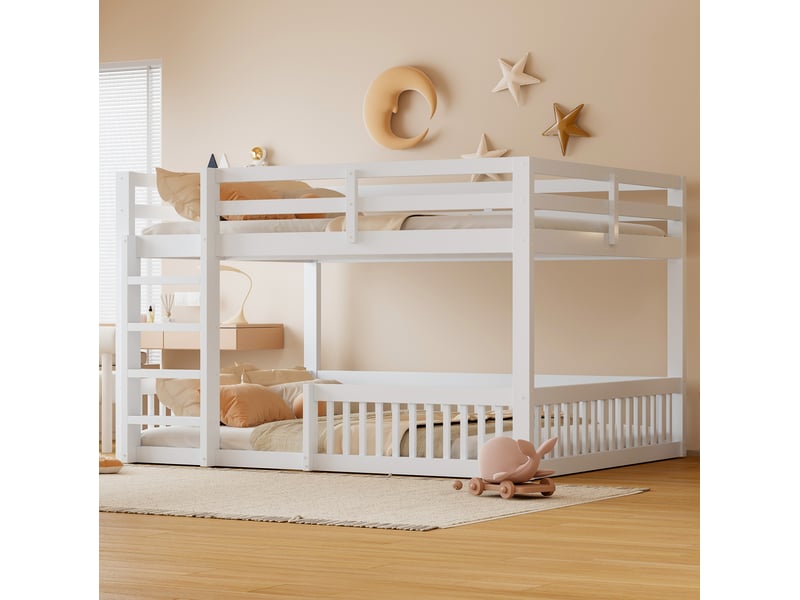  Lit à couchages superposés, 160 x 200 cm, barrières protectrices, chambre, bois et mdf, sans matelas, coloris blanc  - Conforama E