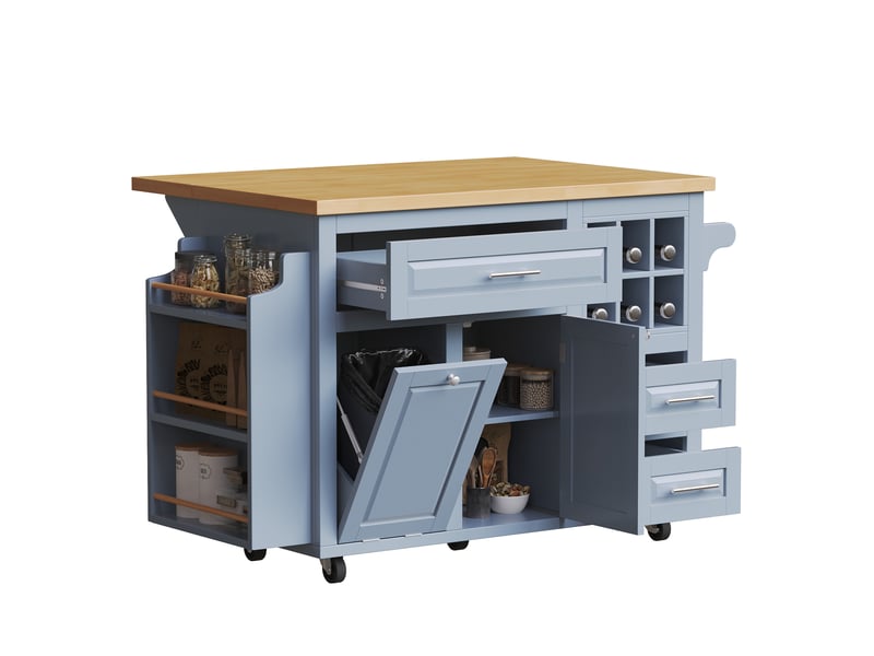 Desserte de cuisine,143x75x91 cm,avec plan de travail pliant,mdf,bleu - Conforama A