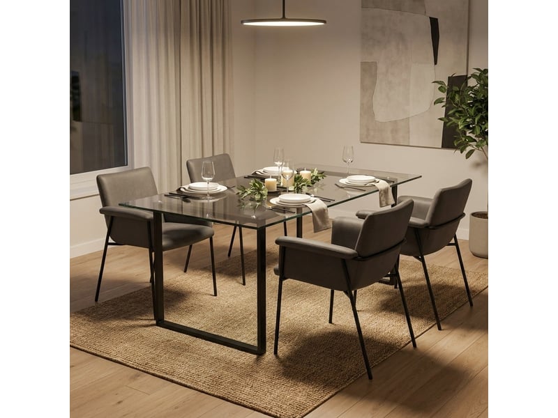  Lot de 4 chaises de salle à manger en simili cuir valeria - gris  - Conforama B